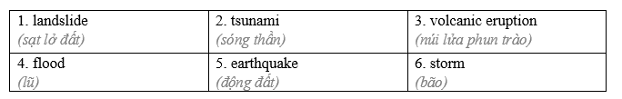 Vocabulary: Natural disasters - Unit 2. Disasters & Accidents - SBT Tiếng Anh 8 Right on! 1 2